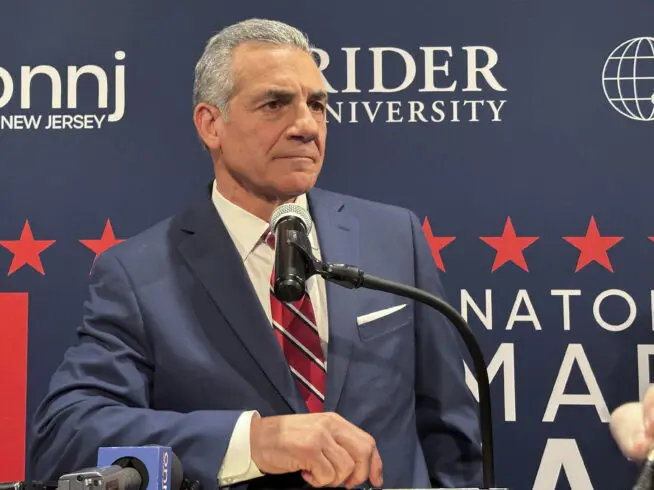 Former Assemblyman Jack Ciattarelli speaks after the first Republican debate Tuesday, Feb. 4, 2025, at Rider University in Lawrenceville, New Jersey.