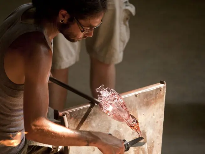 Demonstration of glass making techniques at WheatonArts, formerly Wheaton Village.