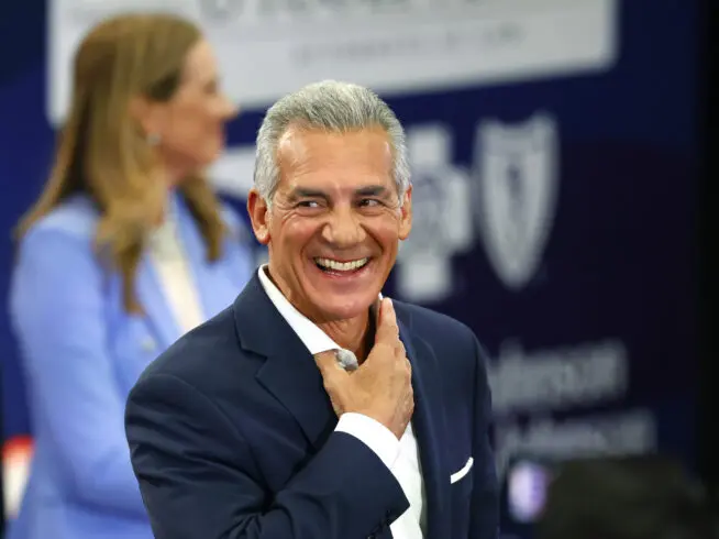 Republican Jack Ciattarelli responds to questions during the first general election gubernatorial debate with Democratic opponent Mikie Sherrill, Sunday, Sept. 21, 2025, in Lawrenceville, New Jersey.